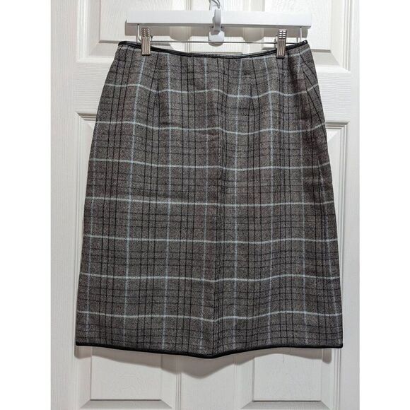 Banana Republic plaid faux leather trim wool pencil skirt size 8 - Picture 4 of 5